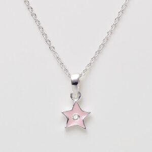 borne-halskaede-lyserod-stjerne-vedhaeng-solv