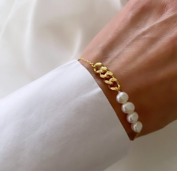 G&S Design armbånd med panserkæde & perler 8977