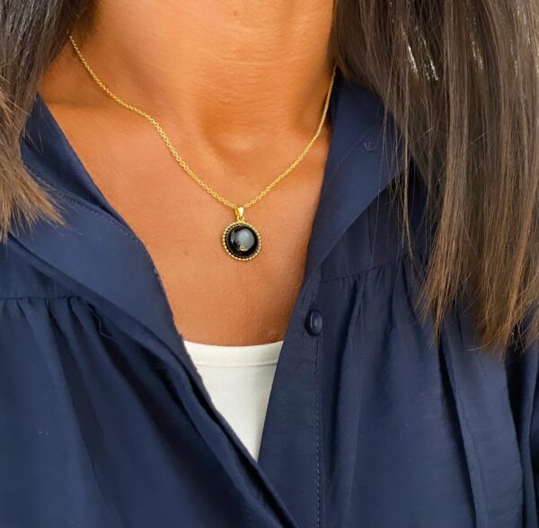 Guld & Sølv Design halskæde med sort onyx vedhæng 1981/3
