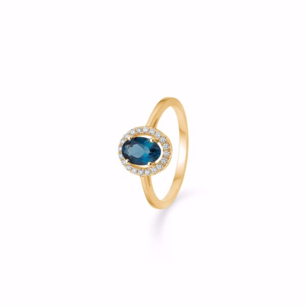 Diamant ring london blå topas 14kt guld - Guld & Sølv Design 6443/14