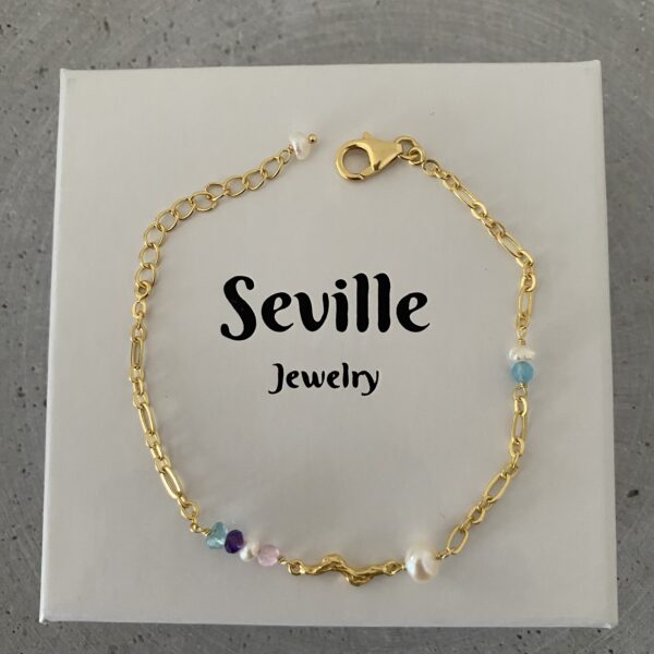 Seville Jewelry perle armbånd med farved sten forgyldt sølv 81017