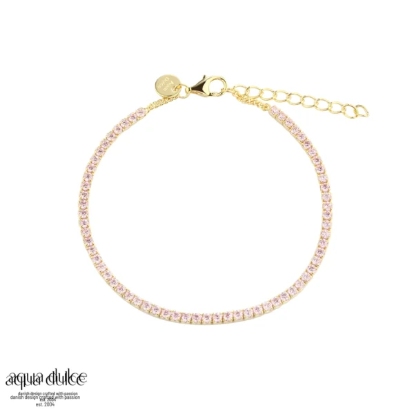 Aqua Dulce forgyldt tennis armbånd rosa zirkonia 5791