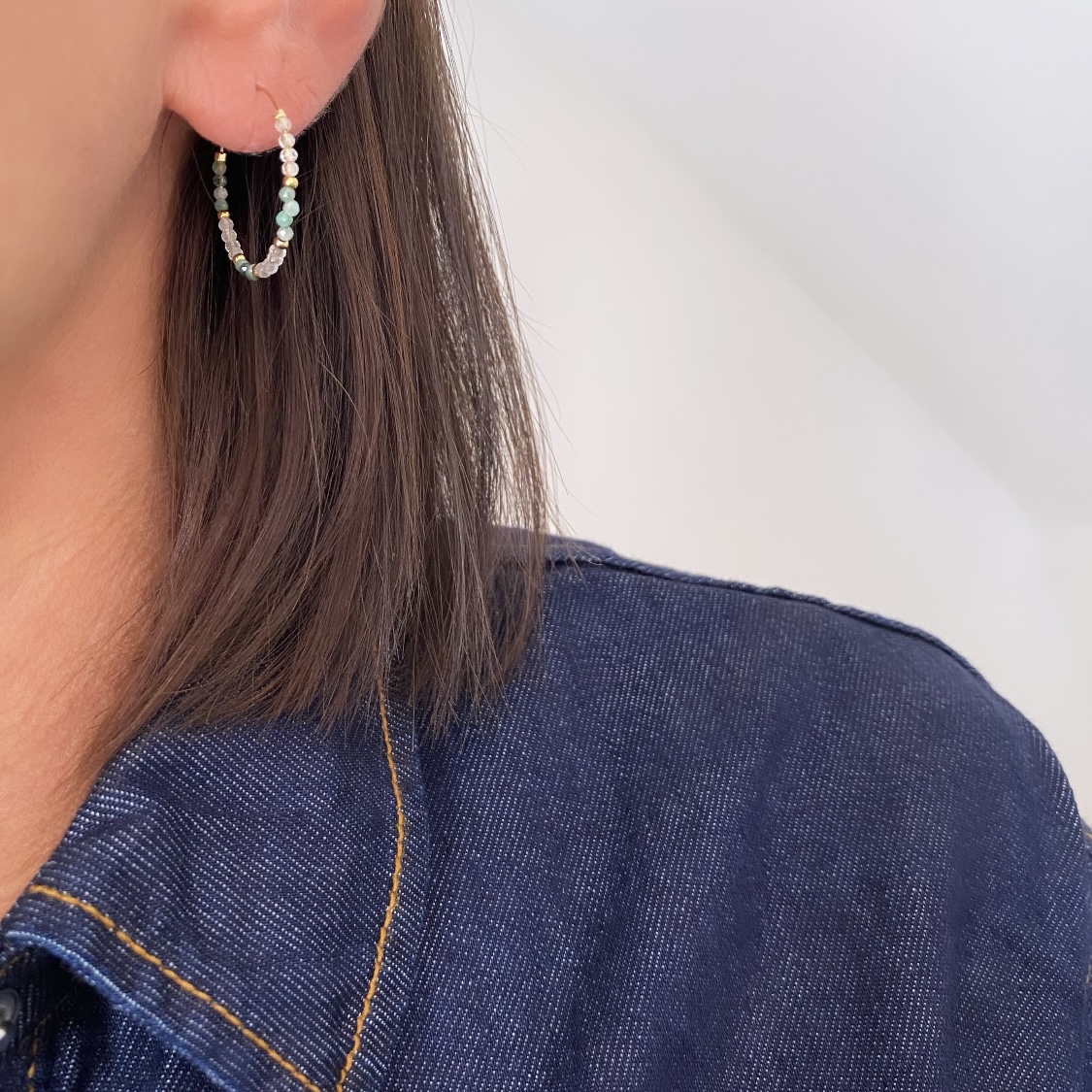 CO88 stål Creoler 25mm med grønne sten 8CE-70559 - Billede 2