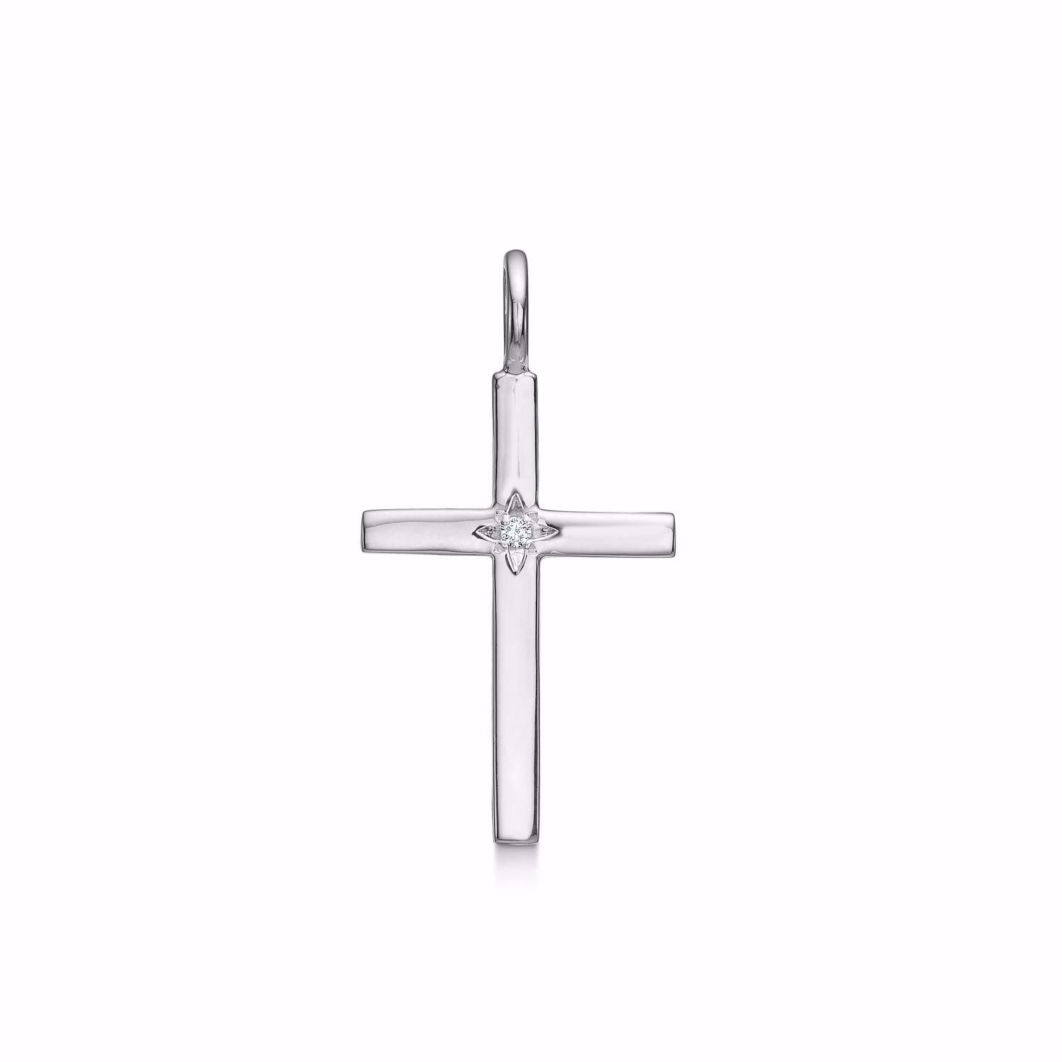 Kors vedhæng 22mm x 15mm i sølv med zirkonia sten 30014
