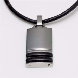 Herre læder halskæde med stål vedhæng - 3745