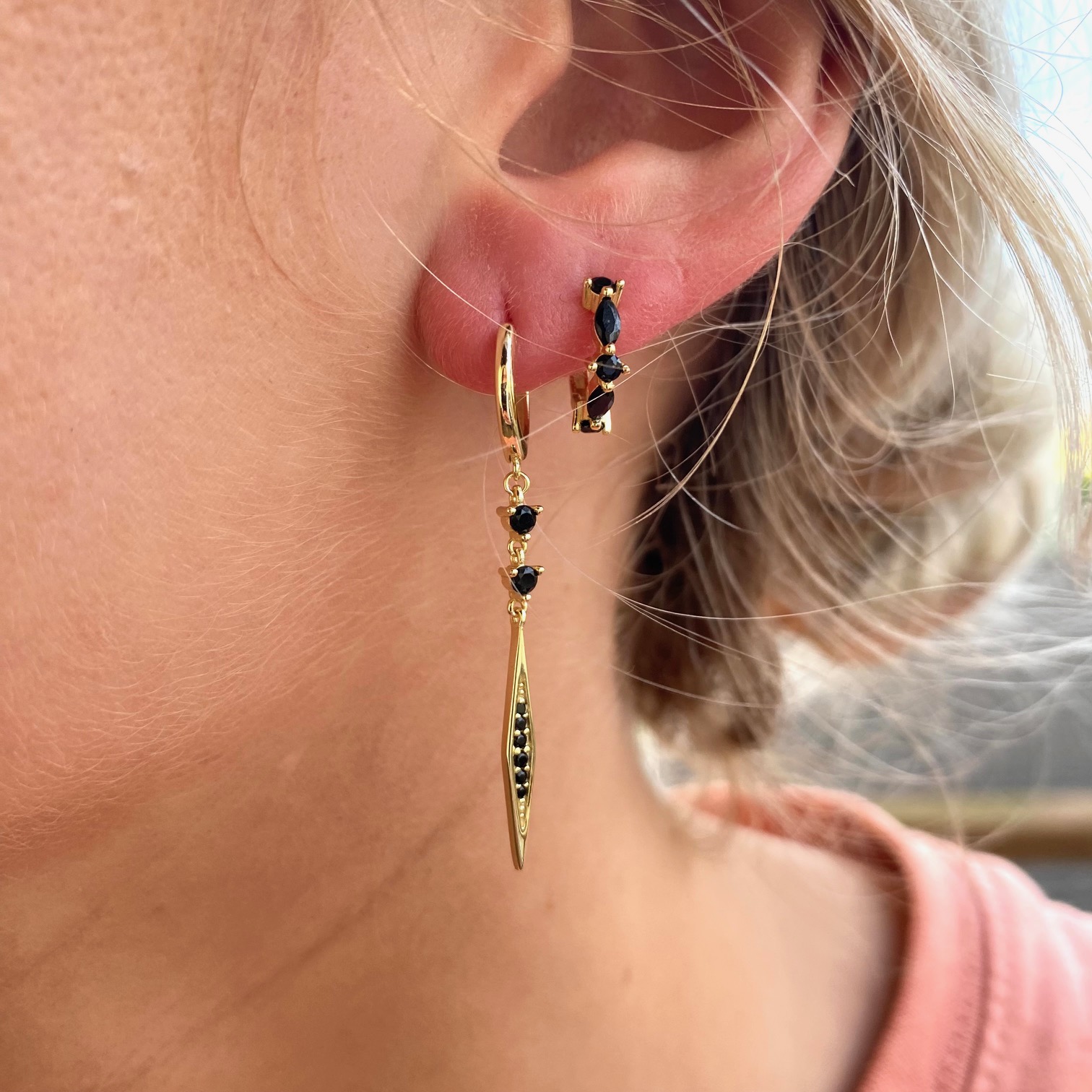 Seville Jewelry creoler med vedhæng & sorte zirkonia sten 11520 - Billede 2