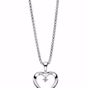 Halskæde med diamant hjerte vedhæng 14 kt hvidguld 0,02WSI -  7371/14HV