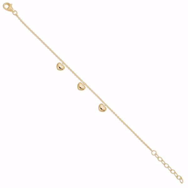 Armbånd med 3 hjerter 14cm+3cm i forgyldt sølv 81032/F