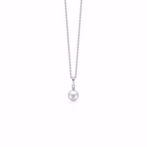 Halskæde med perle & diamant vedhæng14kt hvidguld 8279/7/14HV