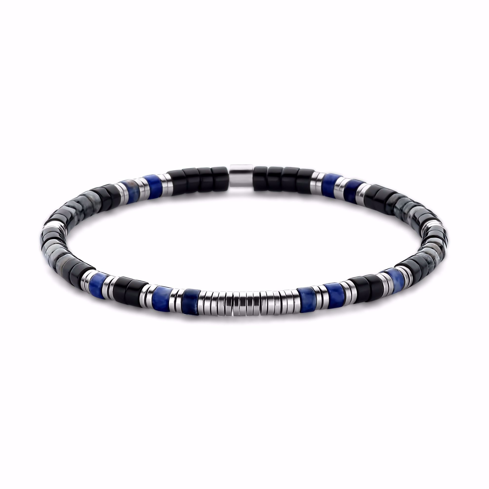 Herrearmbånd med flade sorte & blå sten - Frank1967 7FB-0759