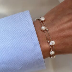 Seville PERLA dobbelt sølv armbånd med perler - 81030