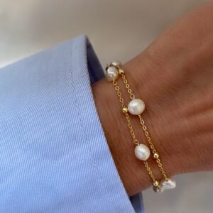 Seville dobbelt perle armbånd forgyldt sølv 81030/F
