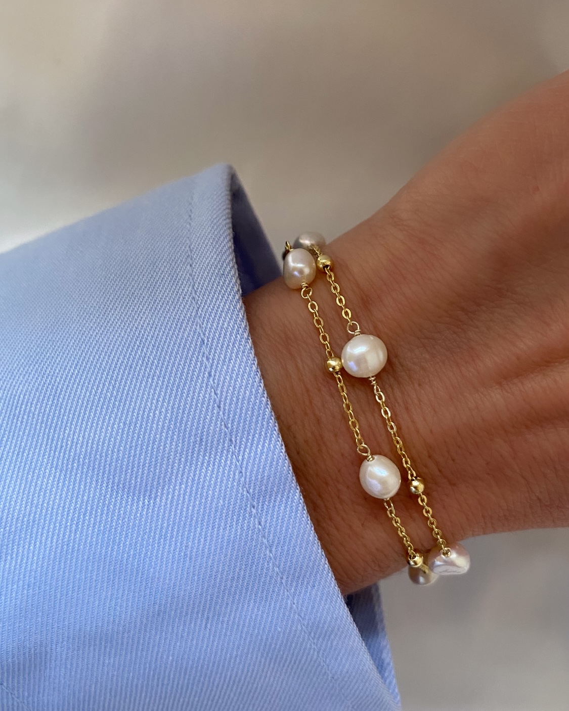 Seville dobbelt perle armbånd forgyldt sølv 81030/F - Billede 2