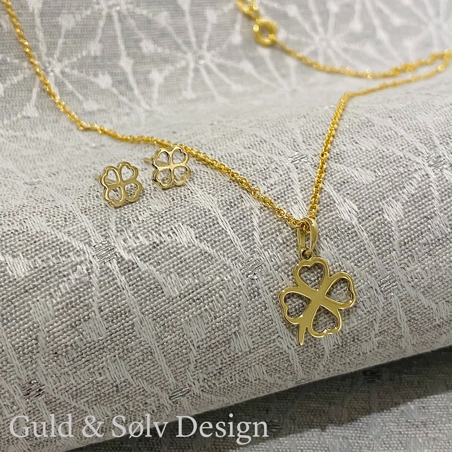 Halskæde med firkløver vedhæng 8kt guld - 8387/7/08 - Billede 2