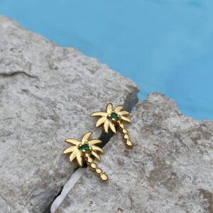 PALMA øreringe med palme & grøn sten - Seville Jewelry 2045/1