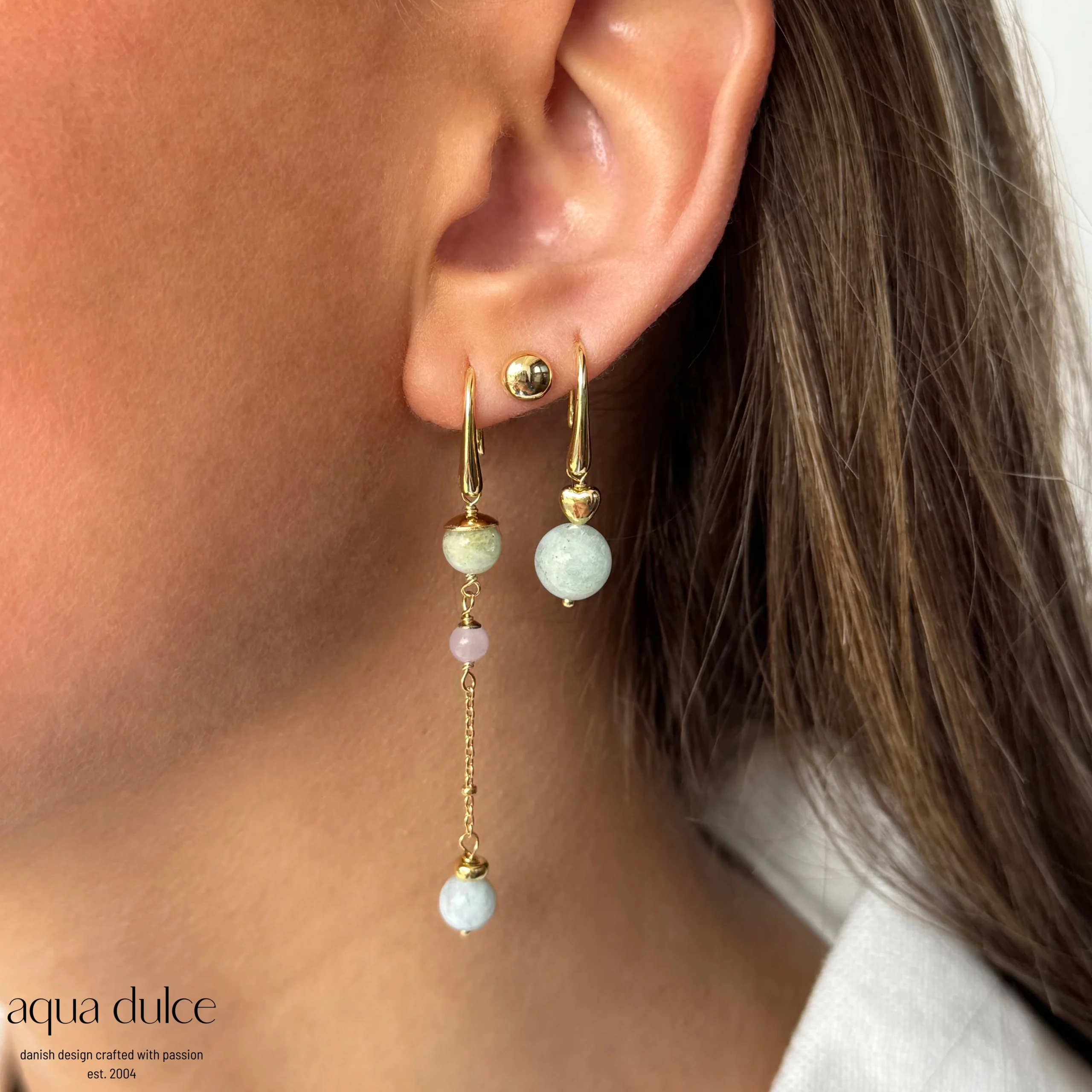 MORGANITE DREAM øreringe forgyldt sølv - Aqua Dulce - Billede 2