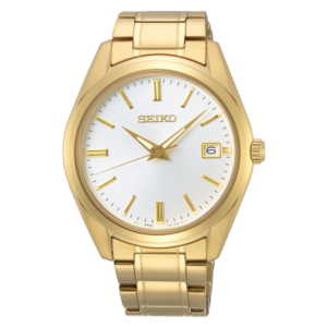 Seiko Classique herreur i guldfarvet stål med hvid urskive – SUR314P1