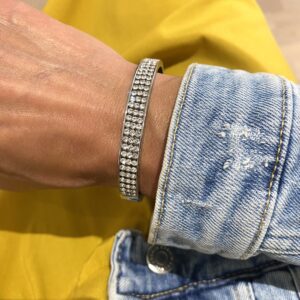 Bred armring i stål med 3rækker zirkonia sten CO88 8CB-91084