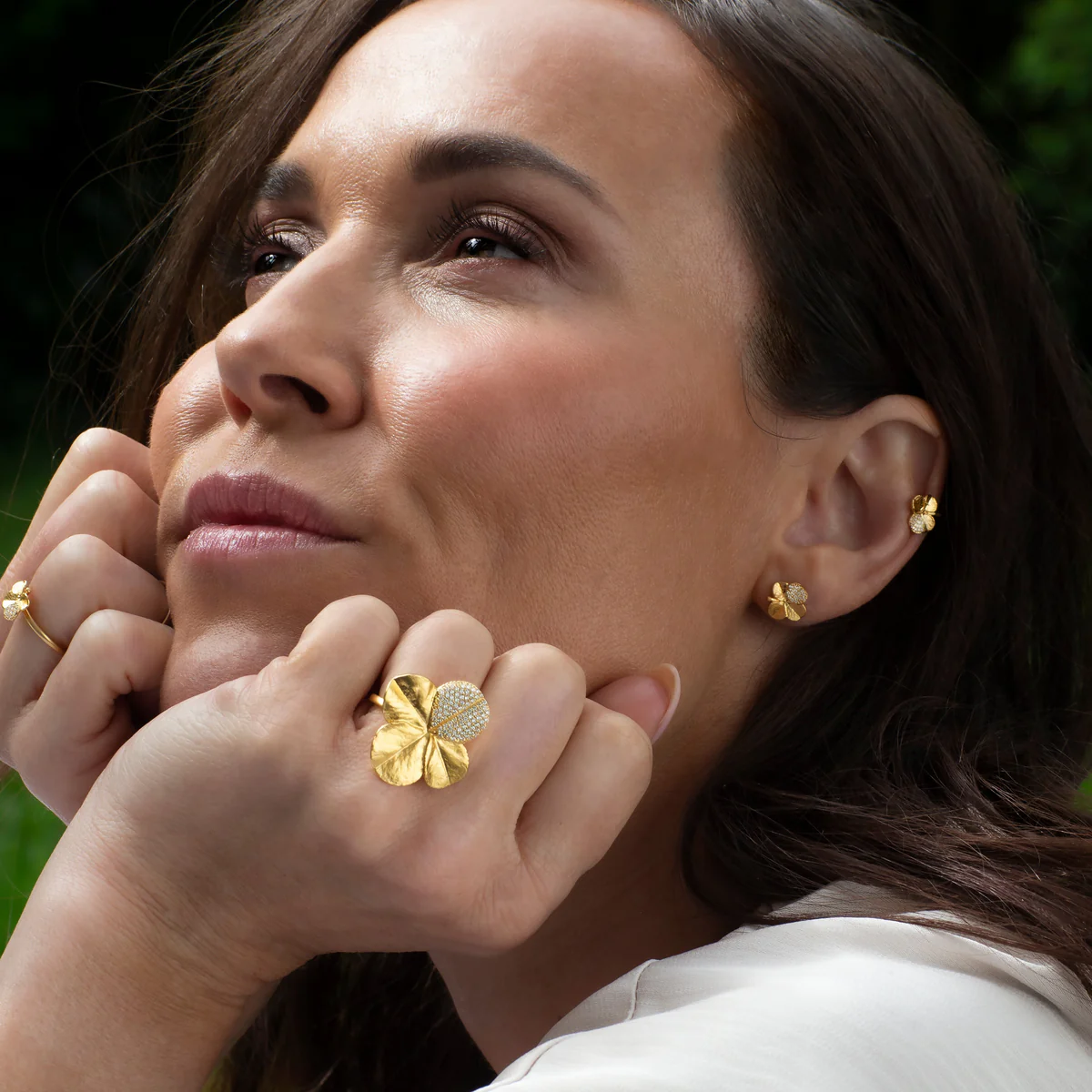 Flora Danica Firkløver ørestikker pavé forgyldt FLC-StPc-G-Pave - Billede 2