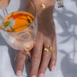 Flora Danica - Firkløver pavé ring forgyldt sølv FLC-Ri-G-Pave