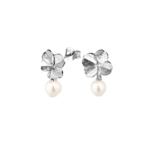 Flora Danica Firkløver perleøreringe i sølv FLC-StPcPearl-S
