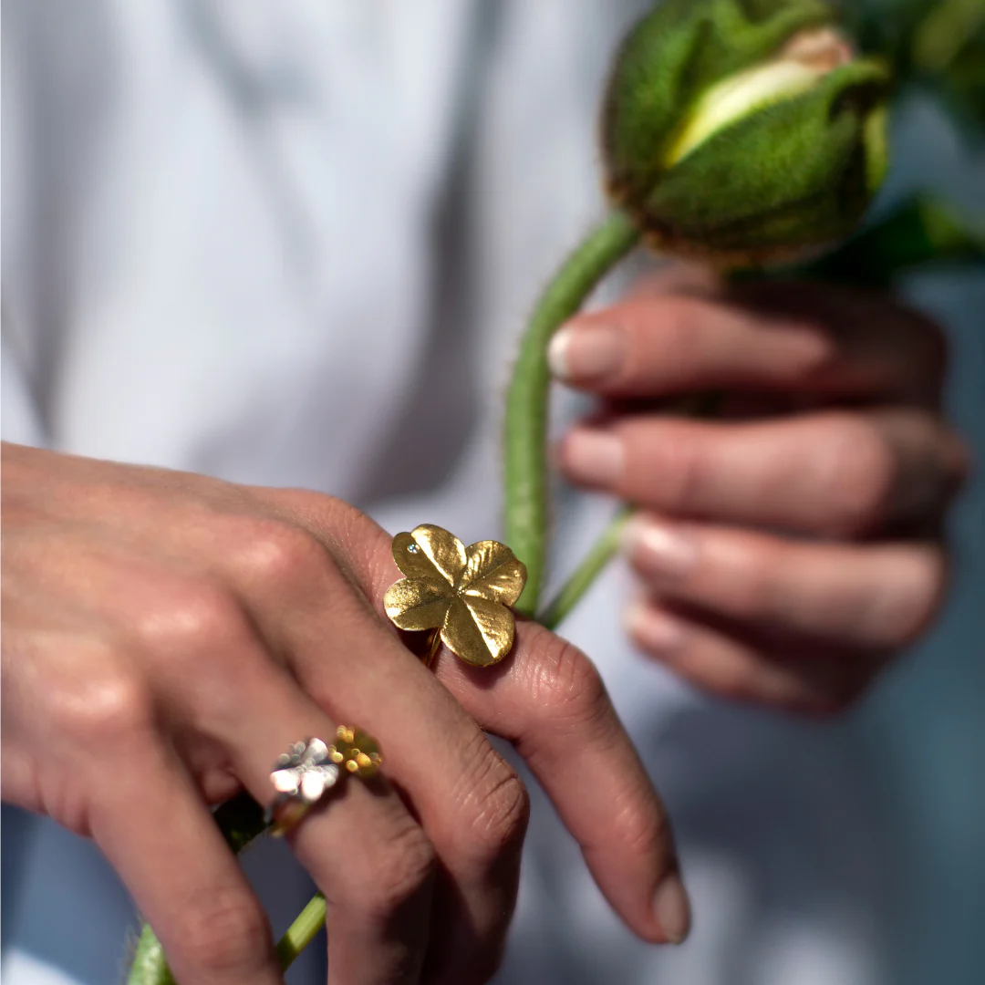 Flora Danica - Firkløver statement ring guldbealgt sølv FLC-StRi-G - Billede 2