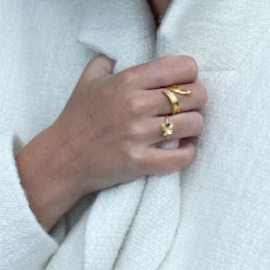 Flora Danica - Græs statement ring i forgyldt sølv GR-StRi-G