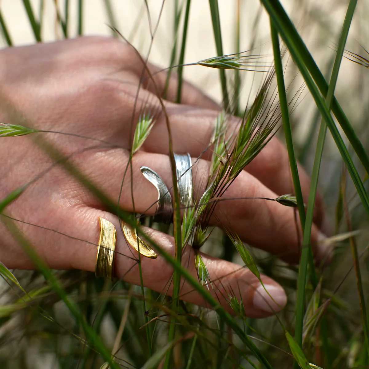 Flora Danica - Græs statement ring i forgyldt sølv GR-StRi-G - Billede 3