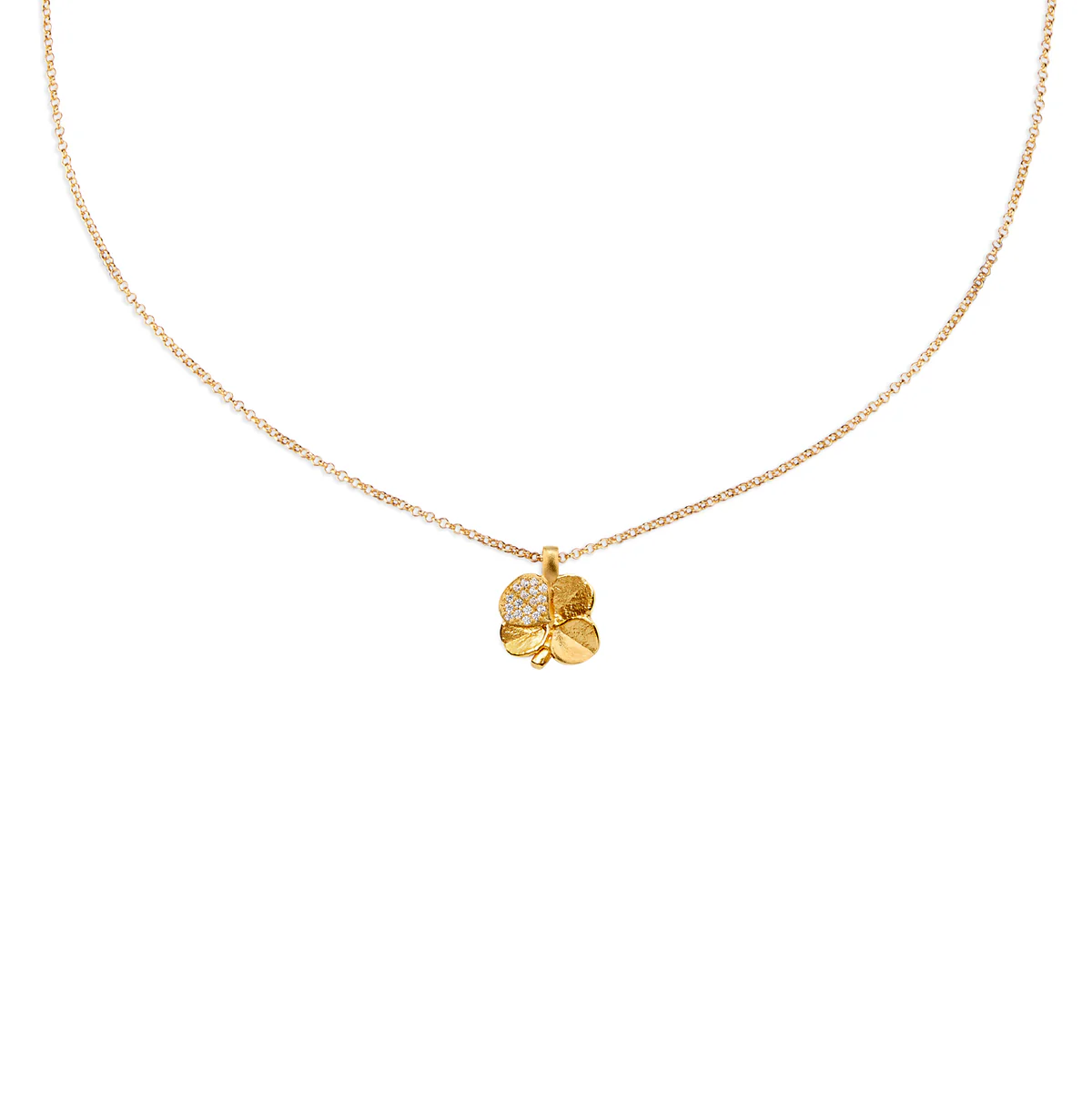 Flora Danica - Halskæde firkløver pavé forgyldt FLC-Ne-G-Pave