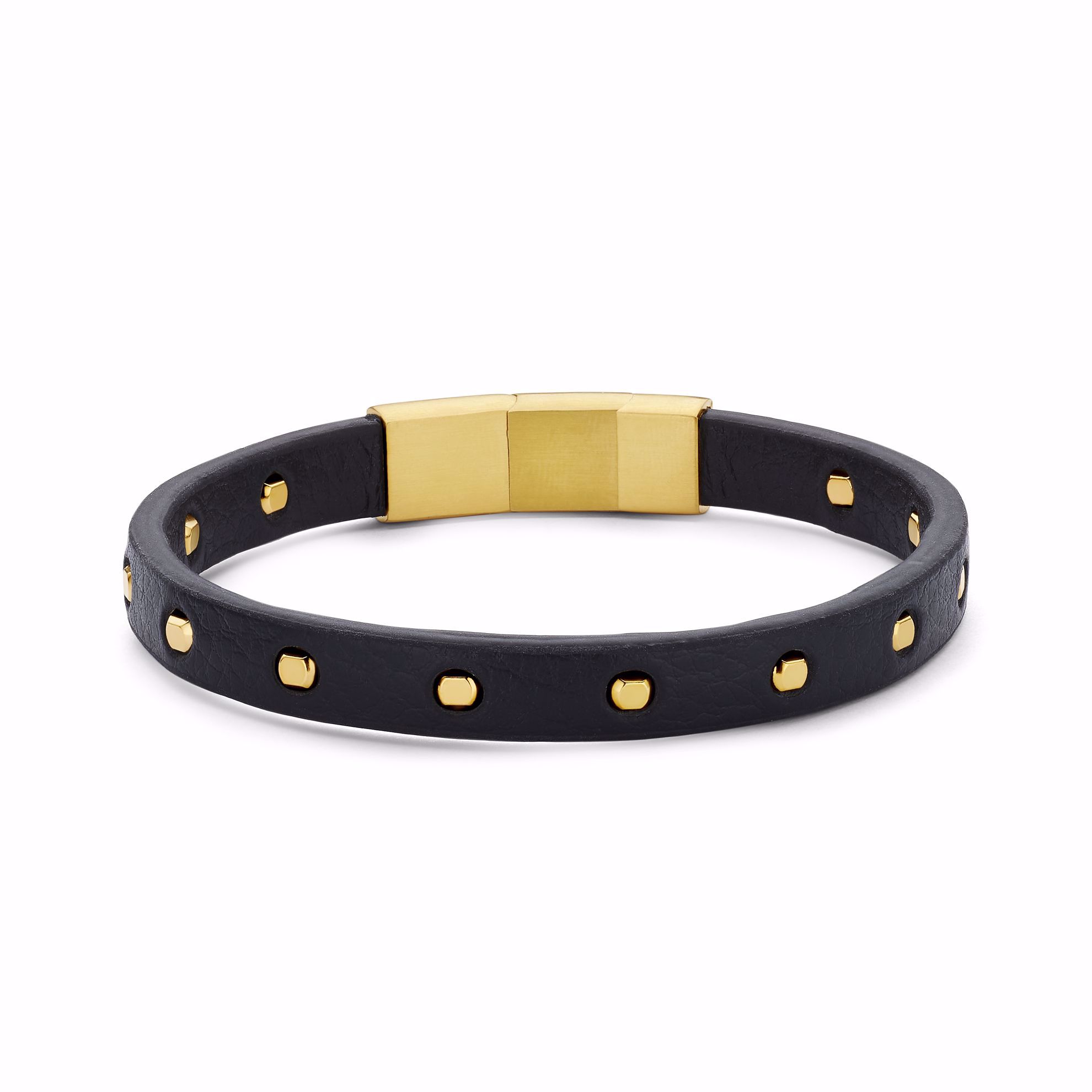 Læder armbånd til mænd - sort/guld - Frank1967