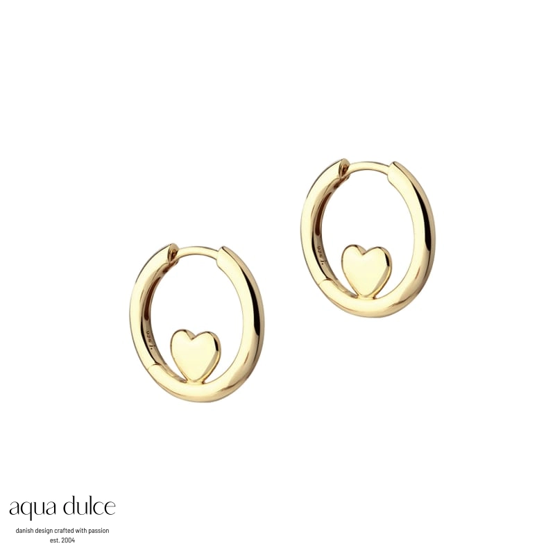 Karla hoops med hjerte i forgyldt sølv - Aqua Dulce 6426