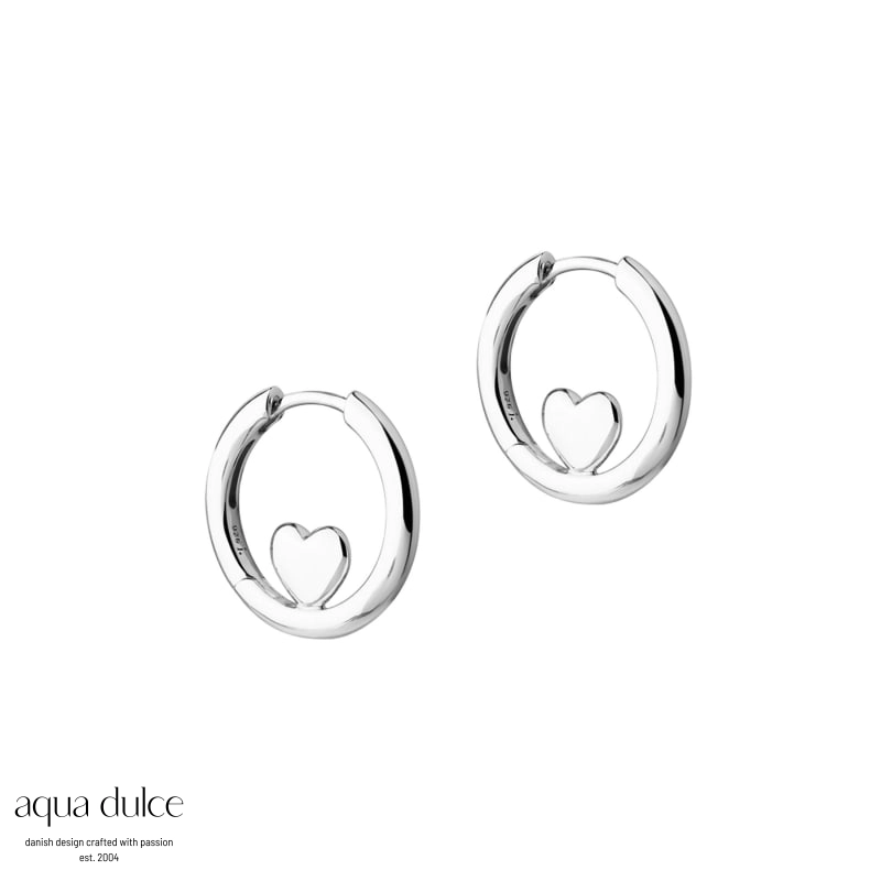 Karla hoops med hjerte i sølv - Aqua Dulce 6425
