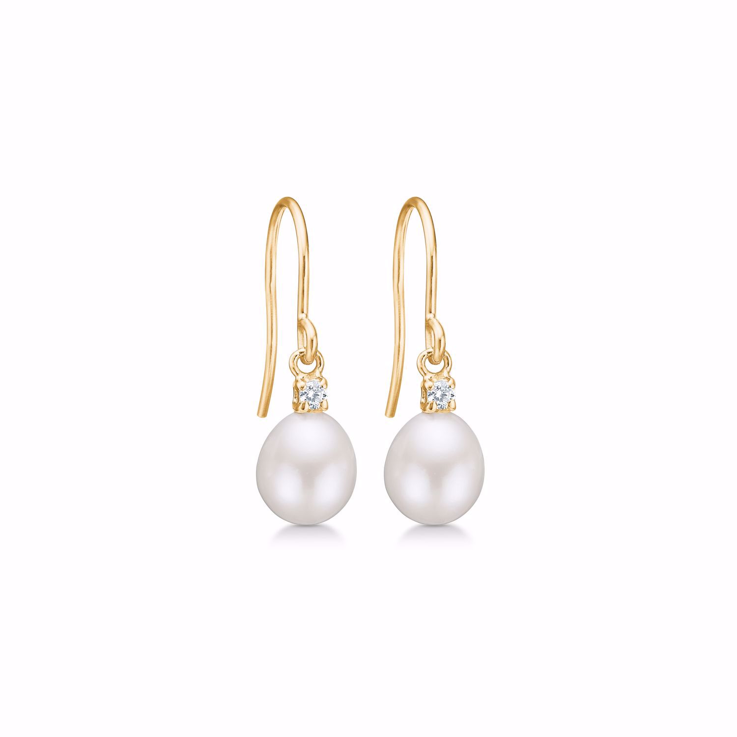 Perle øreringe m. zirkonia sten 8kt guld - 8308/5/08