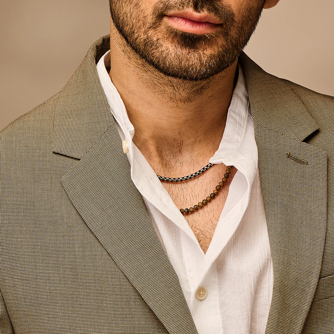 Halskæde til mænd - Mat tigerøjesten 60cm - 7FN-0010 - Billede 2