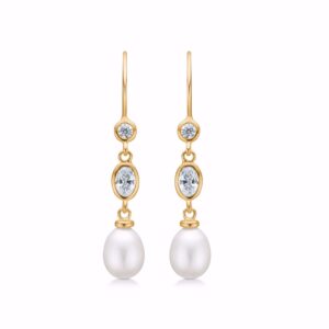 Perle øreringe med zirkonia sten - Forgyldt sølv