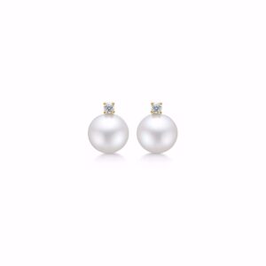 Øreringe 14kt guld med 6mm perle & 2x0,03 wsi diamanter