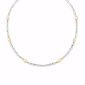 Halskæde med prehnite sten og perler - CO88