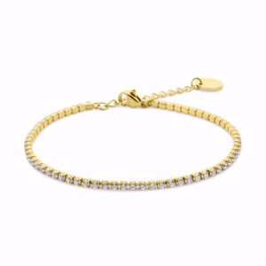 Tennis armbånd rustfrit stål med PVD- Guldbelægning - CO88