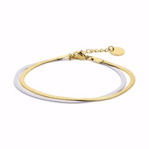 Dobbelt flad slange armbånd i tofarvet stål - CO88