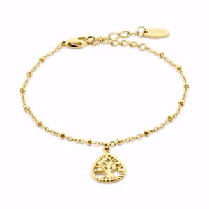 Armbånd i PVD‑guldfarvet stål med livets træ – CO88