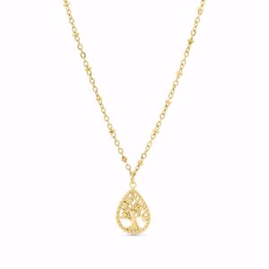 Halskæde i PVD‑guldfarvet stål med livets træ – CO88