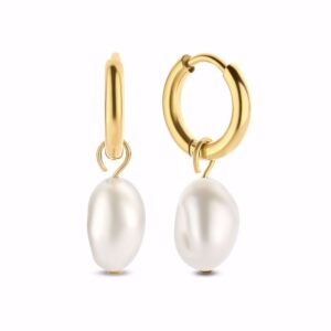 Creoler med barok perle - Rustfrit stål PVD guldbelægning CO88