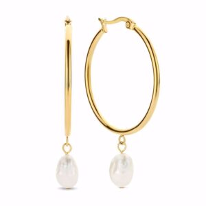 Creoler med barok perle - Rustfrit stål PVD guldbelægning