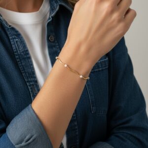 Perlearmbånd i forgyldt sølv med ferskvandsperler - 81047