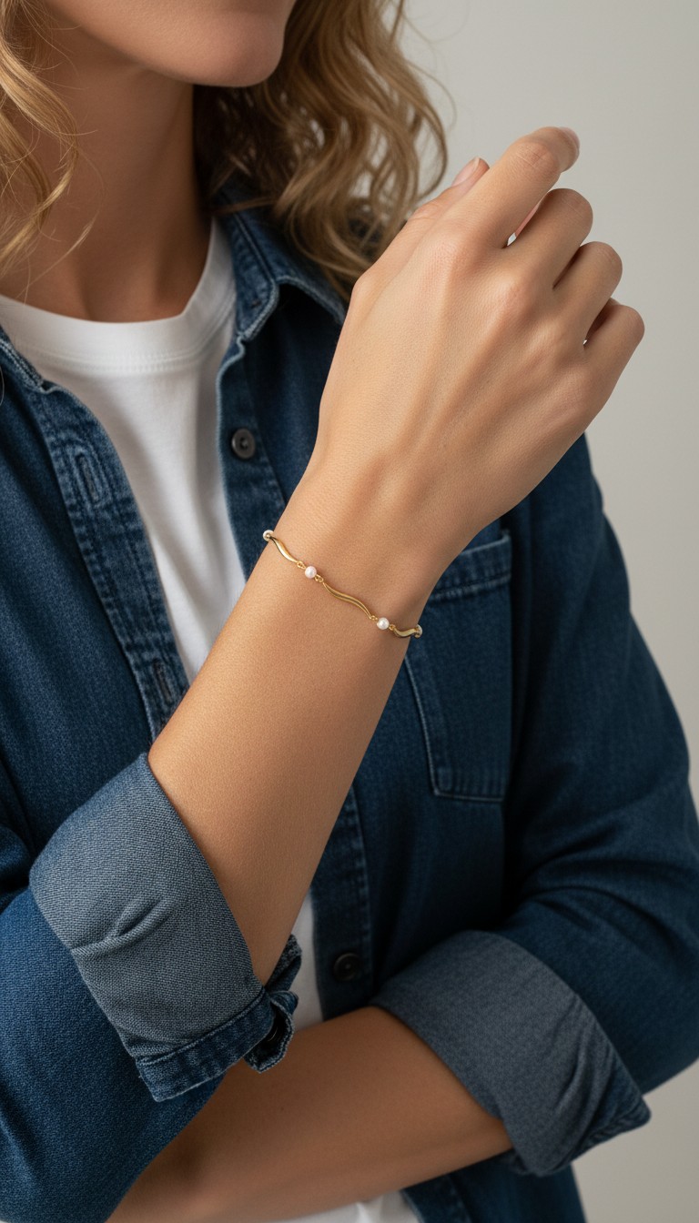 Perlearmbånd i forgyldt sølv med ferskvandsperler - 81047 - Billede 2