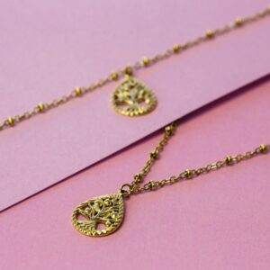 Armbånd i PVD‑guldfarvet stål med livets træ – CO88