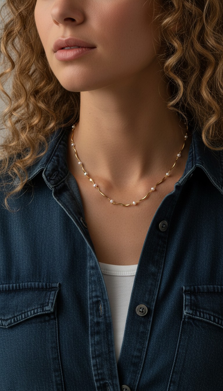 Perle halskæde forgyldt sølv - Guld & Sølv Design - Billede 2