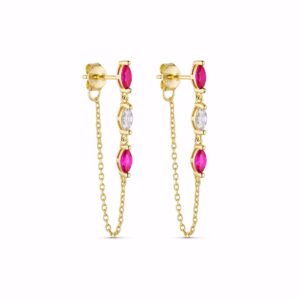 Forgyldte ørekæder med pink og klar zirkonia – Seville Jewelry