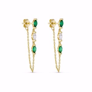 Forgyldte øreringe med grøn og klar zirkonia – Seville Jewelry