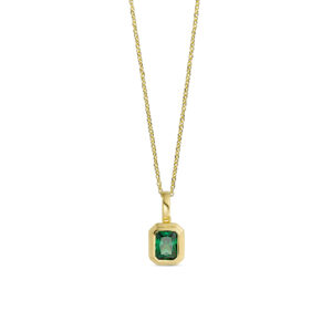 Forgyldt halskæde med grøn emerald‑cut sten – Seville Jewelry